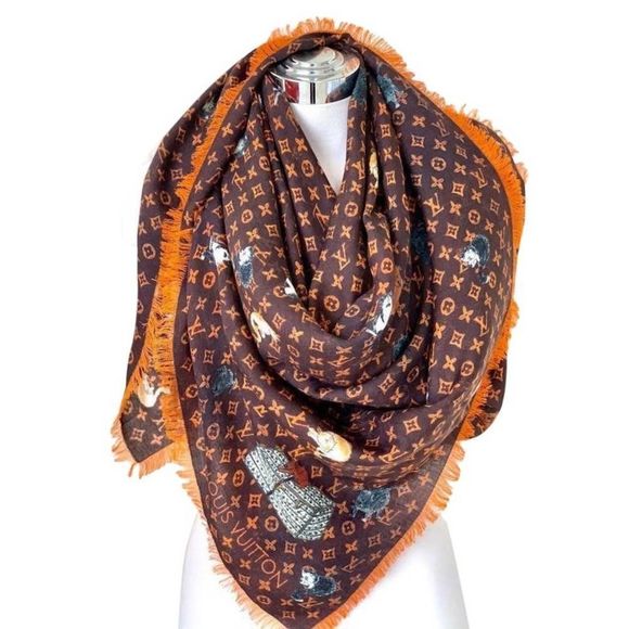LOUIS VUITTON x Grace Coddington Catogram Silk Scarf Monogram Shawl Cat LV Scarf - Picture 8 of 10